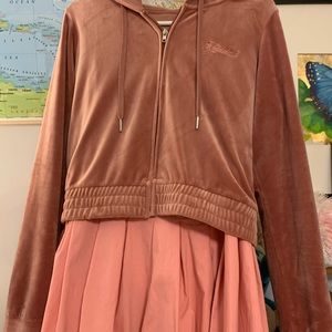 Baddie pink velour cropped hoodie